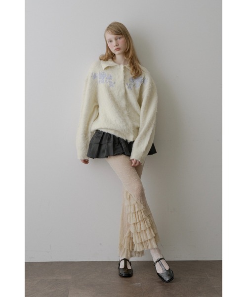 1回着用のみLam Balm レースヘムティアードパンツ 0size ベージュ セール】【Lam Balm】レースヘムティアードパンツ（レギンス/スパッツ