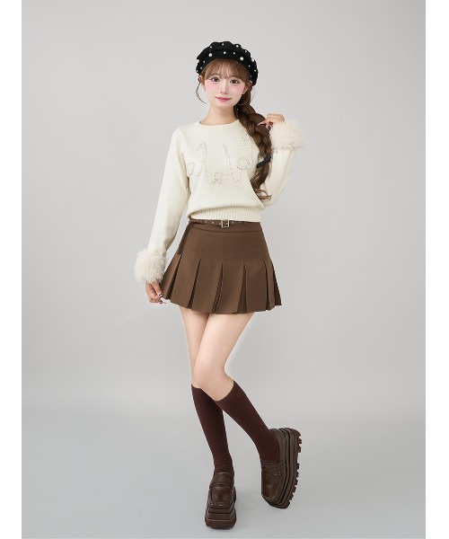 セミワイドプリーツテーラードスカート BRN Mサイズ セミワイドプリーツテーラードミニスカート（スカート）｜Darich