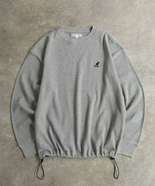 KANGOL(カンゴール)の「【KANGOL/カンゴール】別注 ワッフル ロゴ刺繍 ロングスリーブ クルーネック Tシャツ(Tシャツ/カットソー・メンズ・ネイビー/カーキ/ブラック/オフホワイト/杢グレー・M/L/XL)」の4枚目の写真
