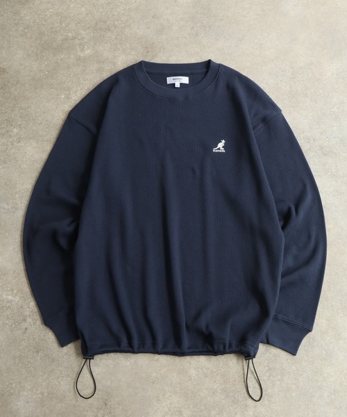 KANGOL(カンゴール)の「【KANGOL/カンゴール】別注 ワッフル ロゴ刺繍 ロングスリーブ クルーネック Tシャツ(Tシャツ/カットソー・メンズ・ネイビー/カーキ/ブラック/オフホワイト/杢グレー・M/L/XL)」の1枚目の写真