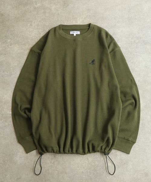 KANGOL(カンゴール)の「【KANGOL/カンゴール】別注 ワッフル ロゴ刺繍 ロングスリーブ クルーネック Tシャツ(Tシャツ/カットソー・メンズ・ネイビー/カーキ/ブラック/オフホワイト/杢グレー・M/L/XL)」の5枚目の写真