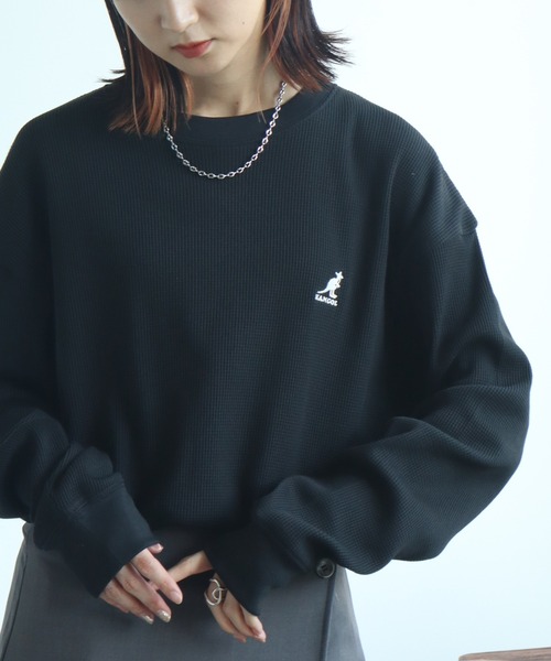 KANGOL(カンゴール)の「【KANGOL/カンゴール】別注 ワッフル ロゴ刺繍 ロングスリーブ クルーネック Tシャツ(Tシャツ/カットソー・メンズ・ネイビー/カーキ/ブラック/オフホワイト/杢グレー・M/L/XL)」の3枚目の写真