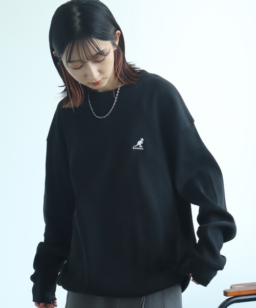 KANGOL(カンゴール)の「【KANGOL/カンゴール】別注 ワッフル ロゴ刺繍 ロングスリーブ クルーネック Tシャツ(Tシャツ/カットソー・メンズ・ネイビー/カーキ/ブラック/オフホワイト/杢グレー・M/L/XL)」の18枚目の写真