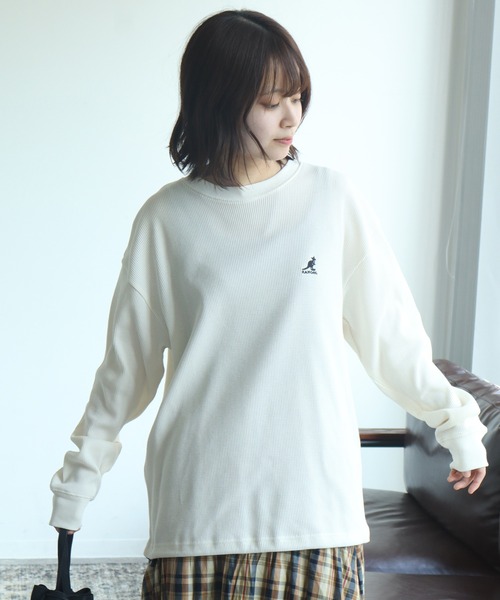 KANGOL(カンゴール)の「【KANGOL/カンゴール】別注 ワッフル ロゴ刺繍 ロングスリーブ クルーネック Tシャツ(Tシャツ/カットソー・メンズ・ネイビー/カーキ/ブラック/オフホワイト/杢グレー・M/L/XL)」の21枚目の写真