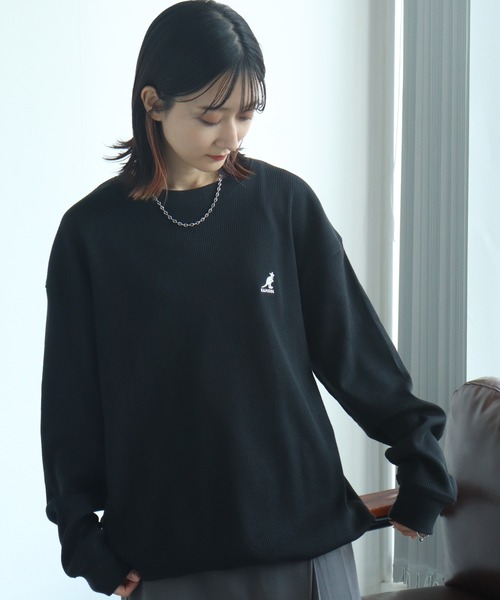 KANGOL(カンゴール)の「【KANGOL/カンゴール】別注 ワッフル ロゴ刺繍 ロングスリーブ クルーネック Tシャツ(Tシャツ/カットソー・メンズ・ネイビー/カーキ/ブラック/オフホワイト/杢グレー・M/L/XL)」の19枚目の写真