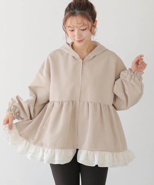 セール】ペプラムフリル2WAYフーディジャケット（その他アウター