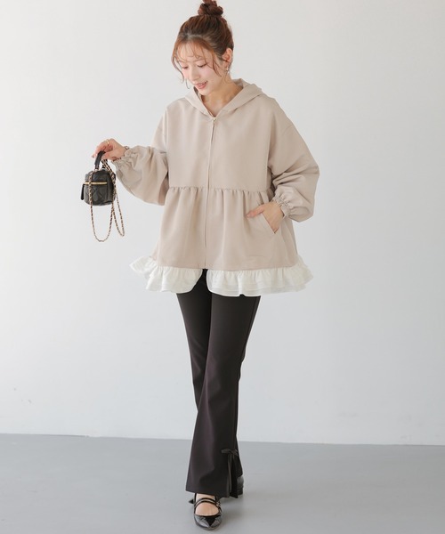 ペプラムフリル2WAYフーディジャケット　ホワイト セール】ペプラムフリル2WAYフーディジャケット（その他アウター