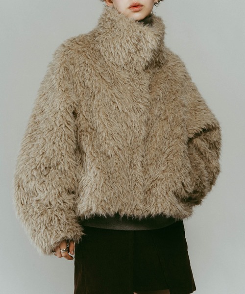 Knuth Marf】shaggy stand collar coat/ivory/コート（ステンカラー