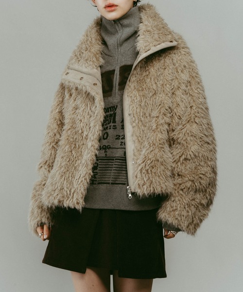 Knuth Marf】shaggy stand collar coat/ivory/コート（ステンカラー