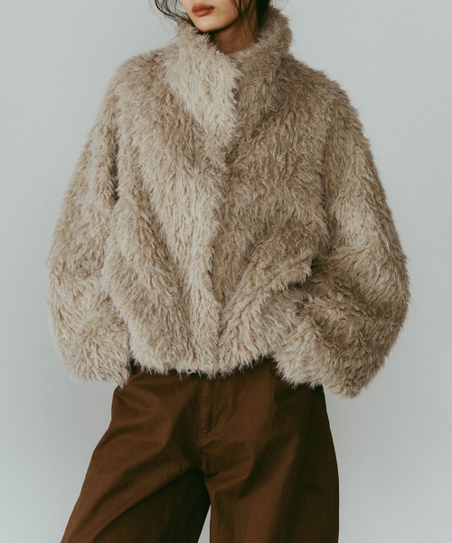 Knuth Marf】shaggy stand collar coat/ivory/コート（ステンカラー