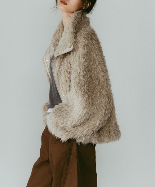 Knuth Marf】shaggy stand collar coat/ivory/コート（ステンカラー