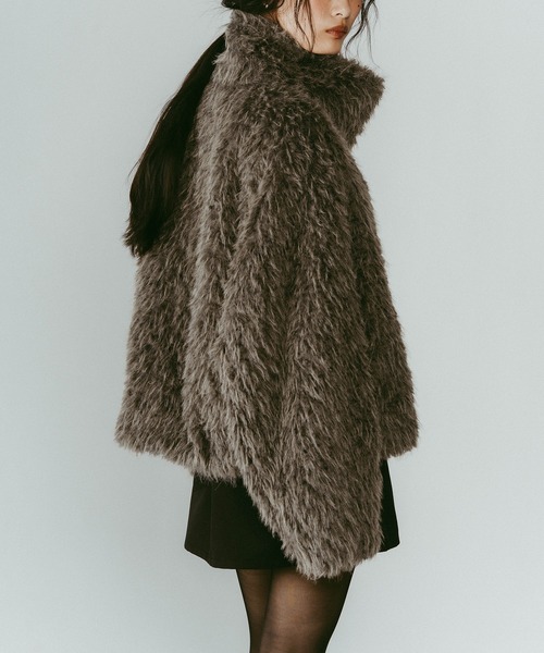 Knuth Marf】shaggy stand collar coat/ivory/コート（ステンカラー