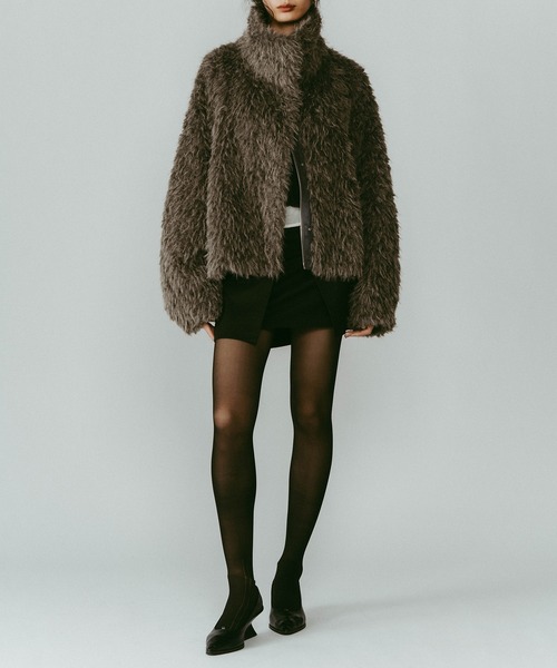 Knuth Marf】shaggy stand collar coat/ivory/コート（ステンカラー