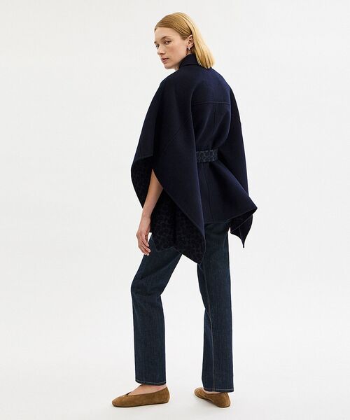 【新品同様】ドゥロワー　フォックス　ポンチョ　ケープ　ダブルフェイス　ネイビー ダブル フェイス ウール ケープ（その他アウター）｜COACH（コーチ）の