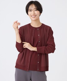 【ウォッシャブル】レーヨンストレッチニットコンビカーディガン