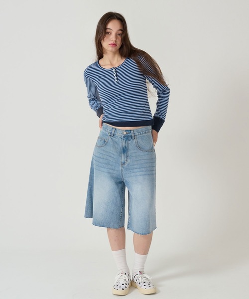 TINA:JOJUN(ティーナジョジュン)の「ボーダー ヘンリーネック カットソー TINA:JOJUN(Tシャツ/カットソー・レディース・ピンク/パープル/ネイビー/ライトブルー・M)」の19枚目の写真