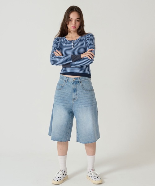 TINA:JOJUN(ティーナジョジュン)の「ボーダー ヘンリーネック カットソー TINA:JOJUN(Tシャツ/カットソー・レディース・ピンク/パープル/ネイビー/ライトブルー・M)」の20枚目の写真