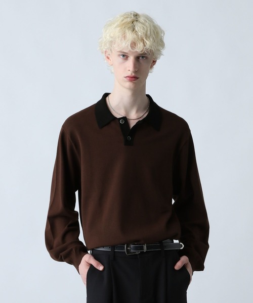 HARE（ハレ）の「コンパクトニットポロLS(HARE)（ポロシャツ・メンズ・ブルー/ブラック/ブラウン・SMALL/MEDIUM）」の2枚目の写真