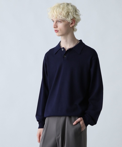 HARE（ハレ）の「コンパクトニットポロLS(HARE)（ポロシャツ・メンズ・ブルー/ブラック/ブラウン・SMALL/MEDIUM）」の3枚目の写真