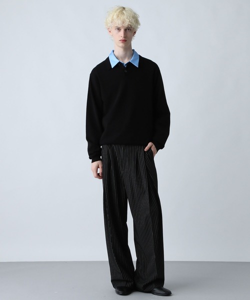 HARE（ハレ）の「コンパクトニットポロLS(HARE)（ポロシャツ・メンズ・ブルー/ブラック/ブラウン・SMALL/MEDIUM）」の5枚目の写真