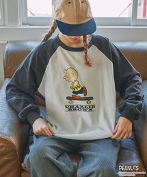 【PEANUTS / SNOOPY】別注 ピーナッツ スヌーピー ヴィンテージプリントリンガー長袖Tシャツ