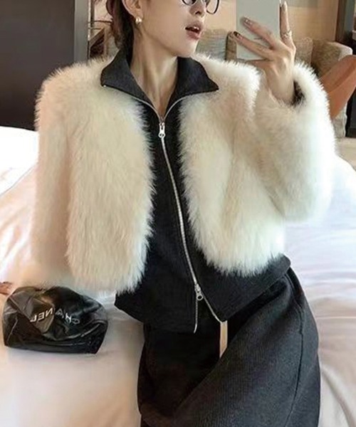 セール】＼もこもこふわふわ♪／ショート丈 フェイクファージャケット
