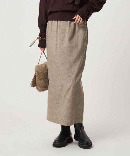 green label relaxing（グリーンレーベルリラクシング）の「［size SHORTあり］ライト サキソニー タイト スカート ウォッシャブル（スカート・レディース・ベージュ/ダークグレー/ダークブラウン・38/36/SHORT）」の3枚目の写真