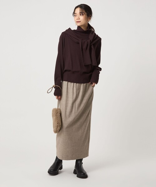 green label relaxing（グリーンレーベルリラクシング）の「［size SHORTあり］ライト サキソニー タイト スカート ウォッシャブル（スカート・レディース・ベージュ/ダークグレー/ダークブラウン・38/36/SHORT）」の5枚目の写真