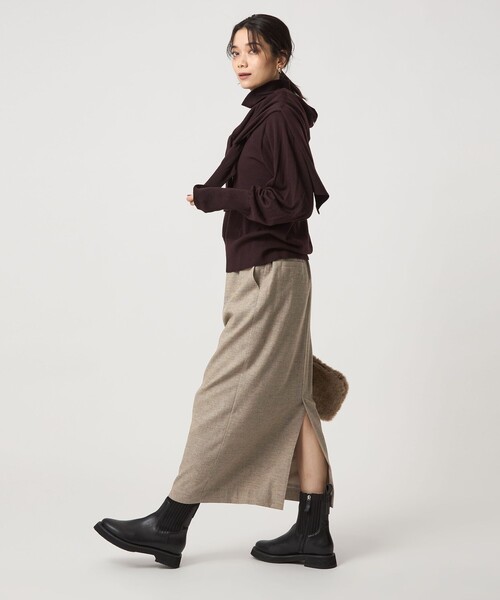 green label relaxing（グリーンレーベルリラクシング）の「［size SHORTあり］ライト サキソニー タイト スカート ウォッシャブル（スカート・レディース・ベージュ/ダークグレー/ダークブラウン・38/36/SHORT）」の6枚目の写真