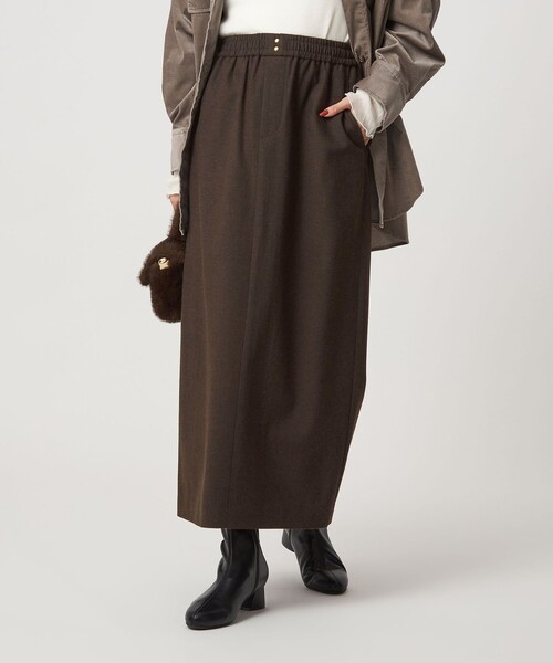 green label relaxing（グリーンレーベルリラクシング）の「［size SHORTあり］ライト サキソニー タイト スカート ウォッシャブル（スカート・レディース・ベージュ/ダークグレー/ダークブラウン・38/36/SHORT）」の11枚目の写真