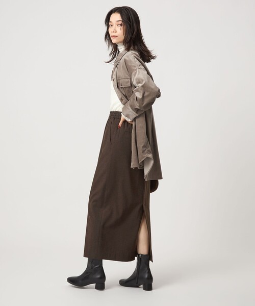 green label relaxing（グリーンレーベルリラクシング）の「［size SHORTあり］ライト サキソニー タイト スカート ウォッシャブル（スカート・レディース・ベージュ/ダークグレー/ダークブラウン・38/36/SHORT）」の14枚目の写真