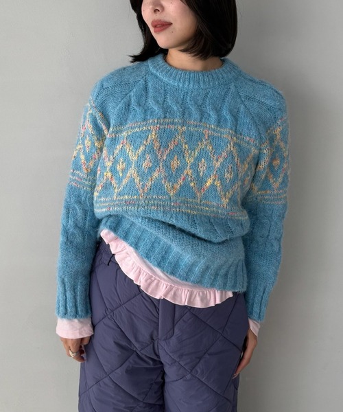 SANSeLF（サンセルフ）の「【SANSeLF】ダイヤパターンニットプルオーバー saw25a046（ニット/セーター・レディース・ライトブルー・FREE）」の10枚目の写真