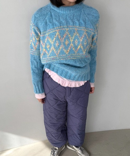 SANSeLF（サンセルフ）の「【SANSeLF】ダイヤパターンニットプルオーバー saw25a046（ニット/セーター・レディース・ライトブルー・FREE）」の11枚目の写真