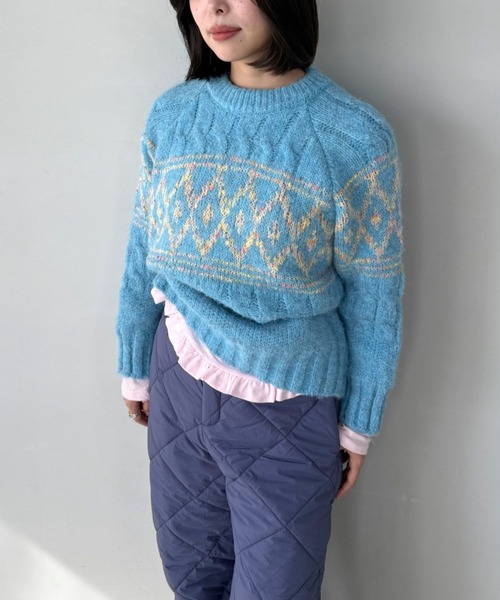 SANSeLF（サンセルフ）の「【SANSeLF】ダイヤパターンニットプルオーバー saw25a046（ニット/セーター・レディース・ライトブルー・FREE）」の12枚目の写真