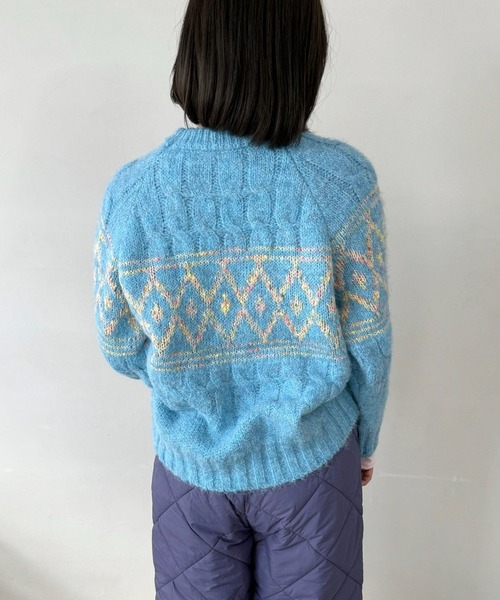 SANSeLF（サンセルフ）の「【SANSeLF】ダイヤパターンニットプルオーバー saw25a046（ニット/セーター・レディース・ライトブルー・FREE）」の2枚目の写真