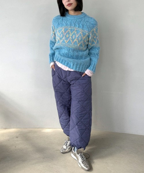 SANSeLF（サンセルフ）の「【SANSeLF】ダイヤパターンニットプルオーバー saw25a046（ニット/セーター・レディース・ライトブルー・FREE）」の4枚目の写真