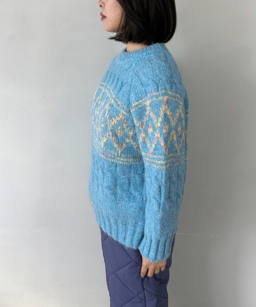 SANSeLF（サンセルフ）の「【SANSeLF】ダイヤパターンニットプルオーバー saw25a046（ニット/セーター・レディース・ライトブルー・FREE）」の6枚目の写真