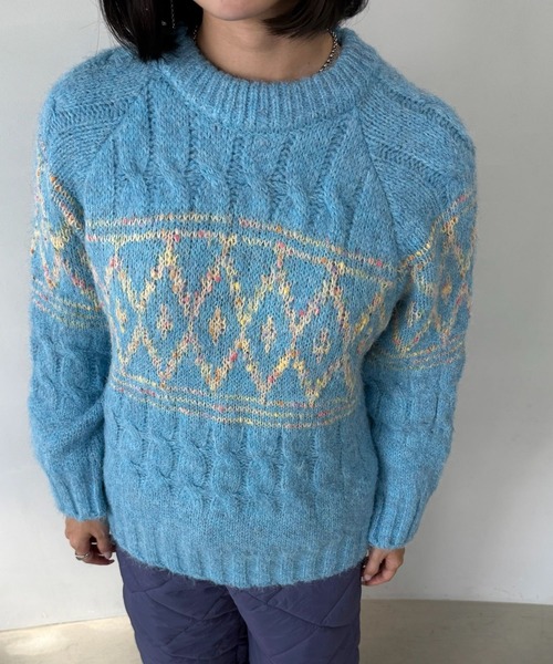 SANSeLF（サンセルフ）の「【SANSeLF】ダイヤパターンニットプルオーバー saw25a046（ニット/セーター・レディース・ライトブルー・FREE）」の7枚目の写真