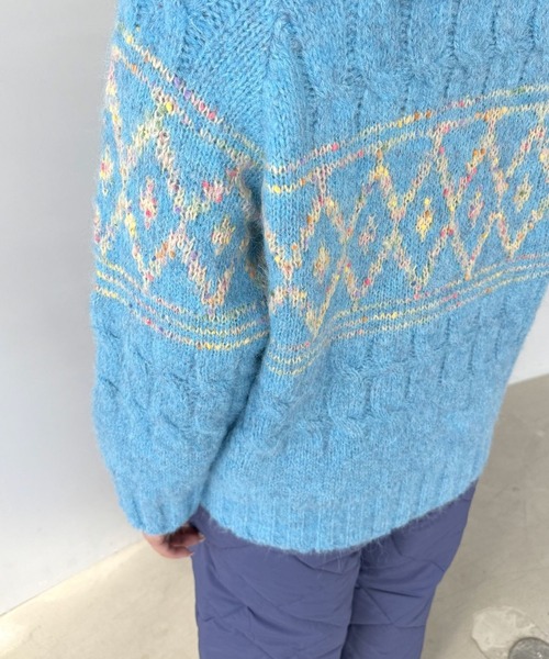 SANSeLF（サンセルフ）の「【SANSeLF】ダイヤパターンニットプルオーバー saw25a046（ニット/セーター・レディース・ライトブルー・FREE）」の8枚目の写真