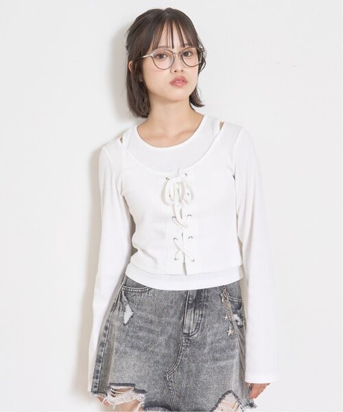 LOVETOXIC（ラブトキシック）の「レースアップ長袖TシャツSET（Tシャツ/カットソー・キッズ・オフホワイト/ブラック/エンジ・130cm/S:140cm/M:150cm/L:160cm）」の2枚目の写真