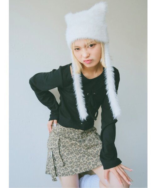 LOVETOXIC（ラブトキシック）の「レースアップ長袖TシャツSET（Tシャツ/カットソー・キッズ・オフホワイト/ブラック/エンジ・130cm/S:140cm/M:150cm/L:160cm）」の3枚目の写真