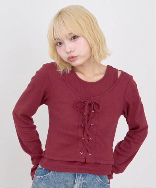 LOVETOXIC（ラブトキシック）の「レースアップ長袖TシャツSET（Tシャツ/カットソー・キッズ・オフホワイト/ブラック/エンジ・130cm/S:140cm/M:150cm/L:160cm）」の15枚目の写真