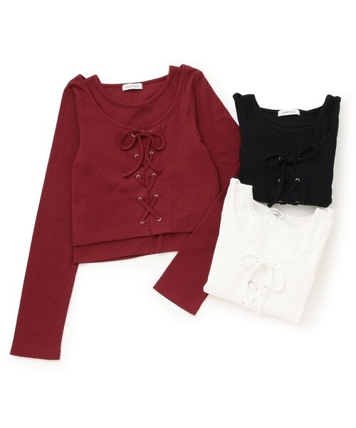 LOVETOXIC（ラブトキシック）の「レースアップ長袖TシャツSET（Tシャツ/カットソー・キッズ・オフホワイト/ブラック/エンジ・130cm/S:140cm/M:150cm/L:160cm）」の14枚目の写真