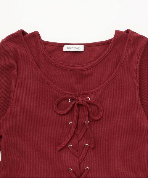 LOVETOXIC（ラブトキシック）の「レースアップ長袖TシャツSET（Tシャツ/カットソー・キッズ・オフホワイト/ブラック/エンジ・130cm/S:140cm/M:150cm/L:160cm）」の9枚目の写真