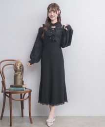 ニットワンピース×オフショルカーデセット