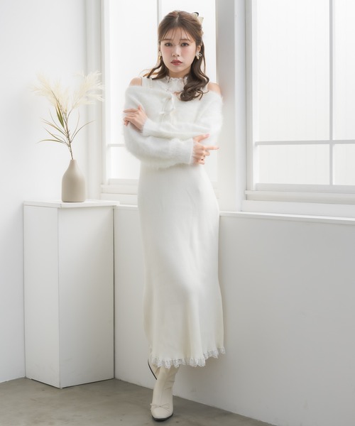 セール】ニットワンピース×オフショルカーデセット（ワンピース