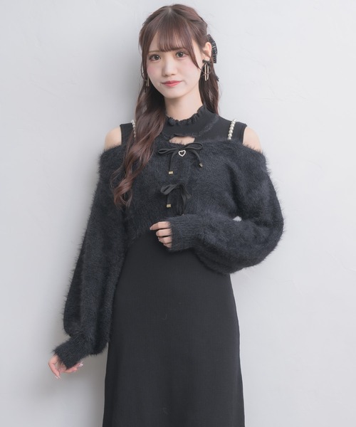 セール】ニットワンピース×オフショルカーデセット（ワンピース