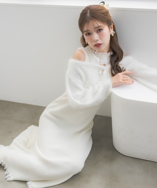 セール】ニットワンピース×オフショルカーデセット（ワンピース