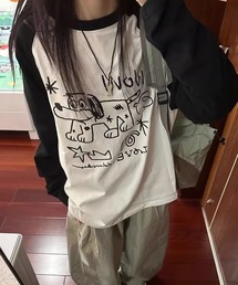 MEMECLE（メメクル）の「【 MEMECLE / メメクル 】ドッグプリント ロゴ ラグラン ロンT（Tシャツ/カットソー）」