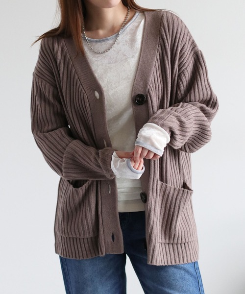 cepo（セポ）の「カシミアタッチＶネックリブカーディガン〈ウォッシャブル〉（カーディガン/ボレロ・レディース・チャコール/ベージュ/ブラウン・M）」の3枚目の写真